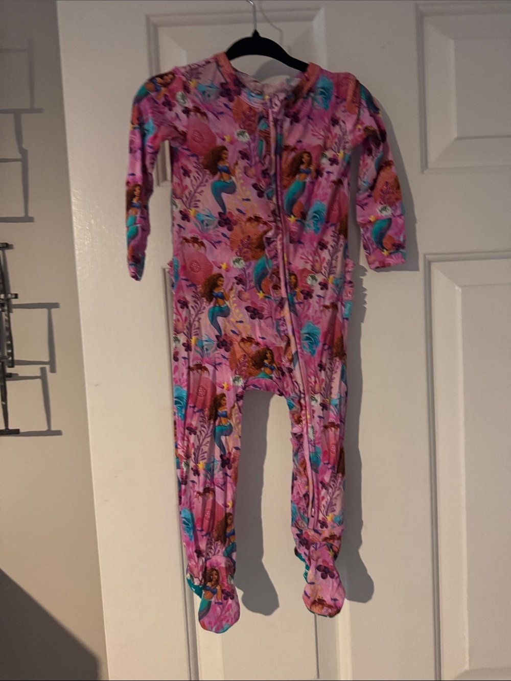 Posh Peanut Pink Mermaid Print Kids One-Piece Footed Pajamas